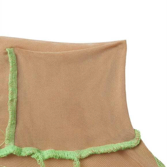 Medium New Mesh Tan Green Long Sleeve Crop Sheer Top Stitch Trim High Neck Y2K - Picture 5 of 9